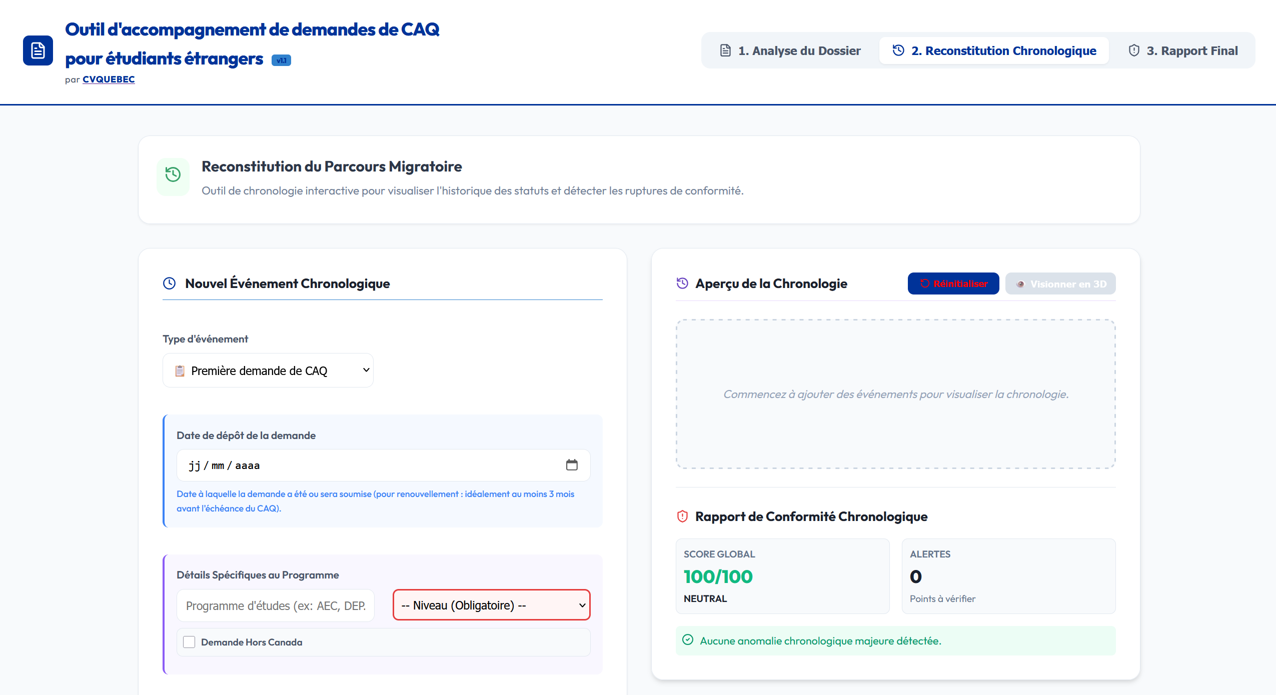 Apercu de la reconstitution chronologique CAQ